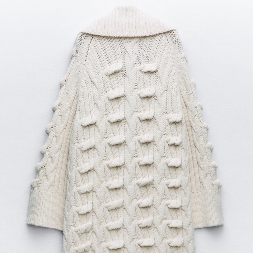ZARA Women's Textured Cable Knit Coat(Ecru , US  M / EUR  M) - Picture 10 of 16